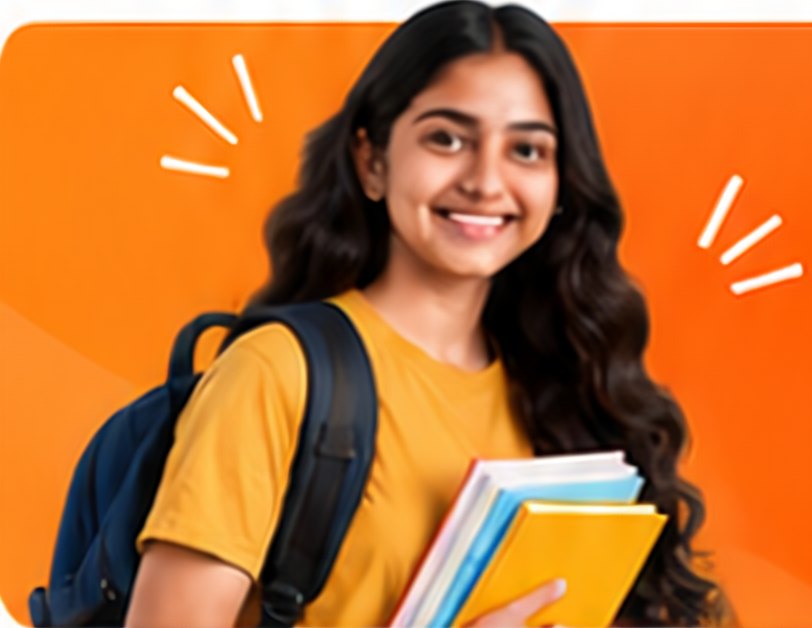Smiling student carrying books and a backpack