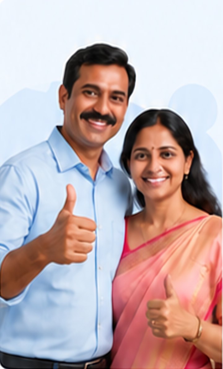 Smiling parents giving a thumbs up